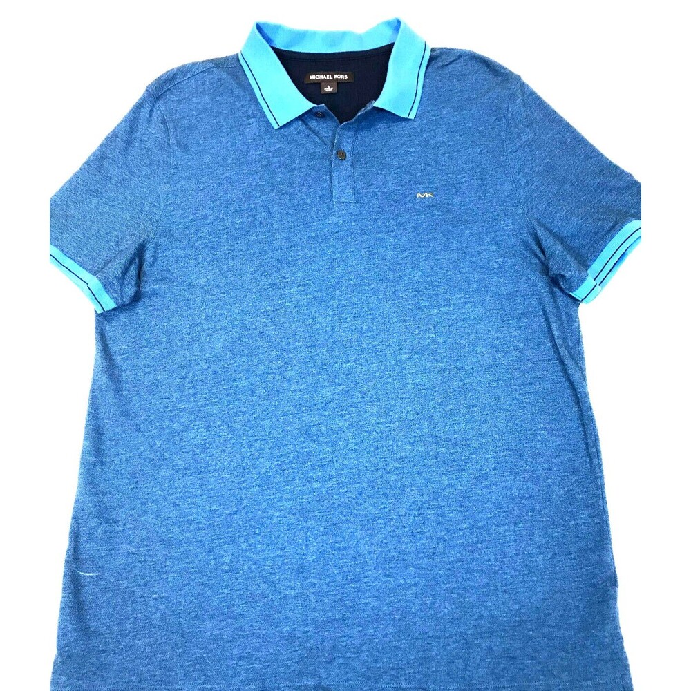 Michael Kors Men’s Polo Shirt Size Large Button Front Short Sleeve Blue Logo